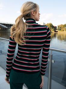 SHEIN Top de rayas vistosas de cuello alto - Multicolor - Ver 2