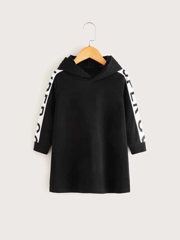 

Toddler Girls Contrast Panel Letter Graphic Hoodie Dress, Black