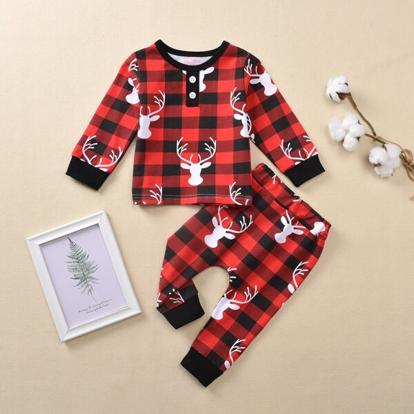 

Toddler Boys Christmas New Year Contrast Binding Tee With Pants, Multicolor