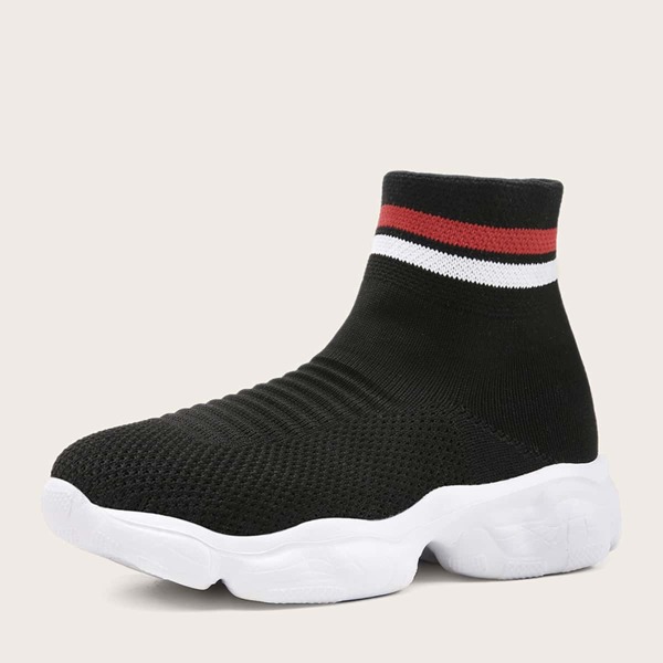 

Girls Striped Knit Sock Sneakers, Black