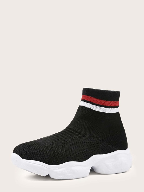 

Girls Striped Knit Sock Sneakers, Black
