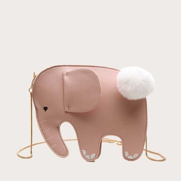 

Girls Elephant Design Pom Pom Decor Crossbody Bag, Pink