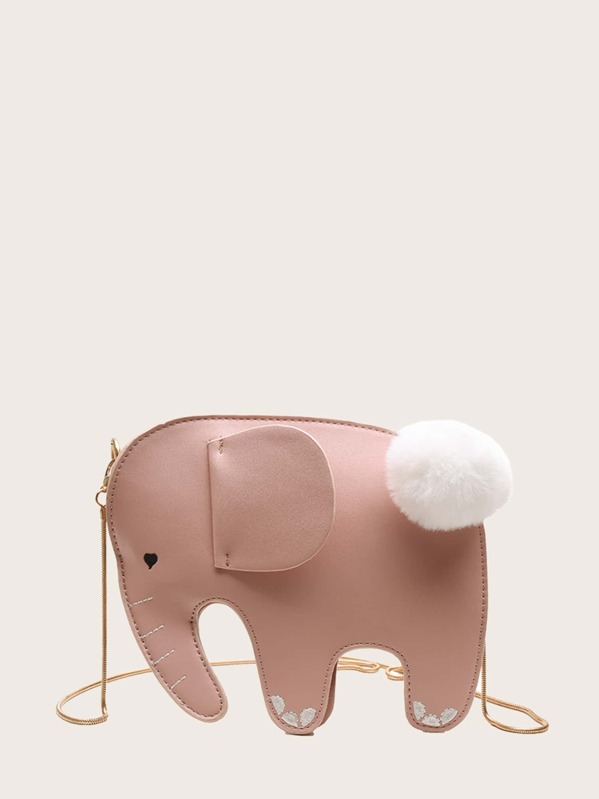 

Girls Elephant Design Pom Pom Decor Crossbody Bag, Pink