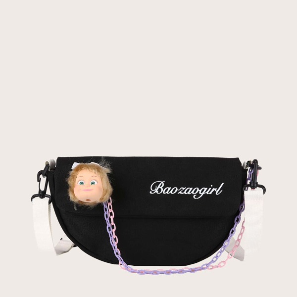 

Girls Doll Decor Letter Graphic Crossbody Bag, Black