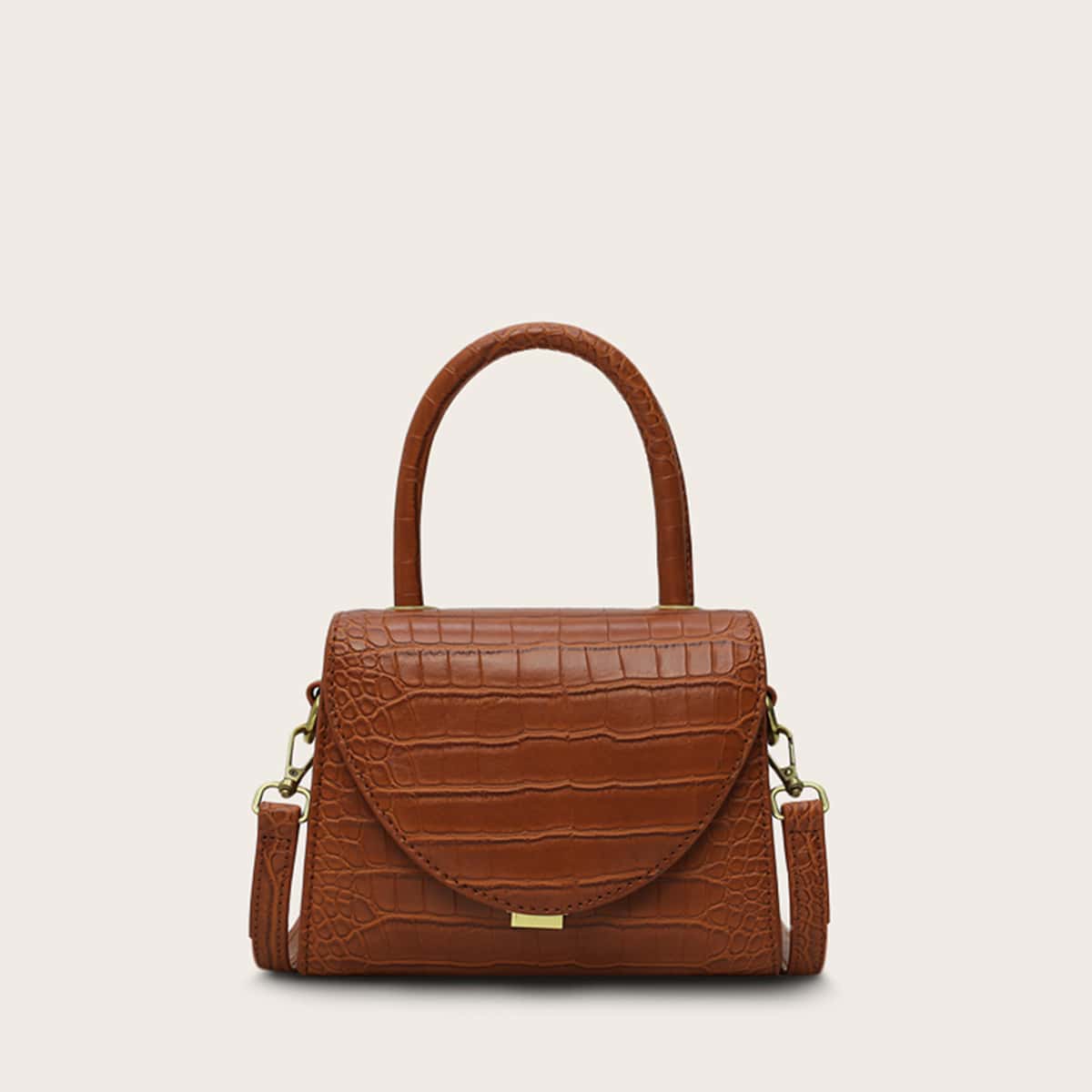 

Croc Embossed Flap Satchel Bag, Rust brown