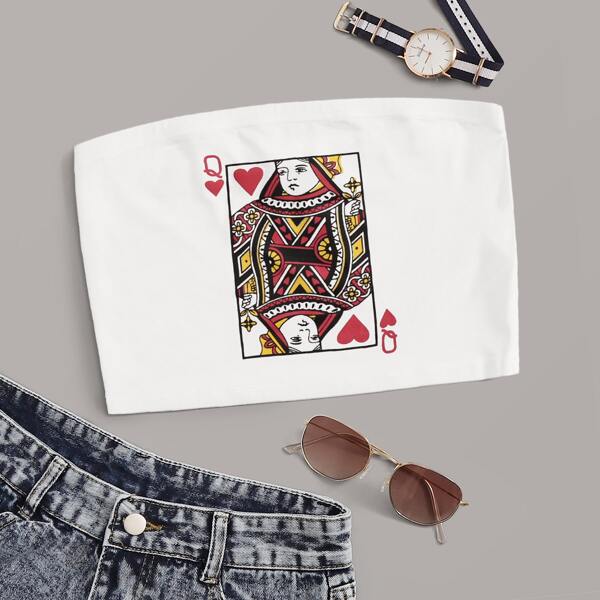 

Poker Card Crop Tube Top, White