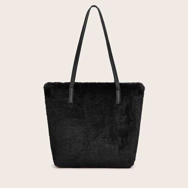 

Minimalist Fluffy Tote Bag, Black