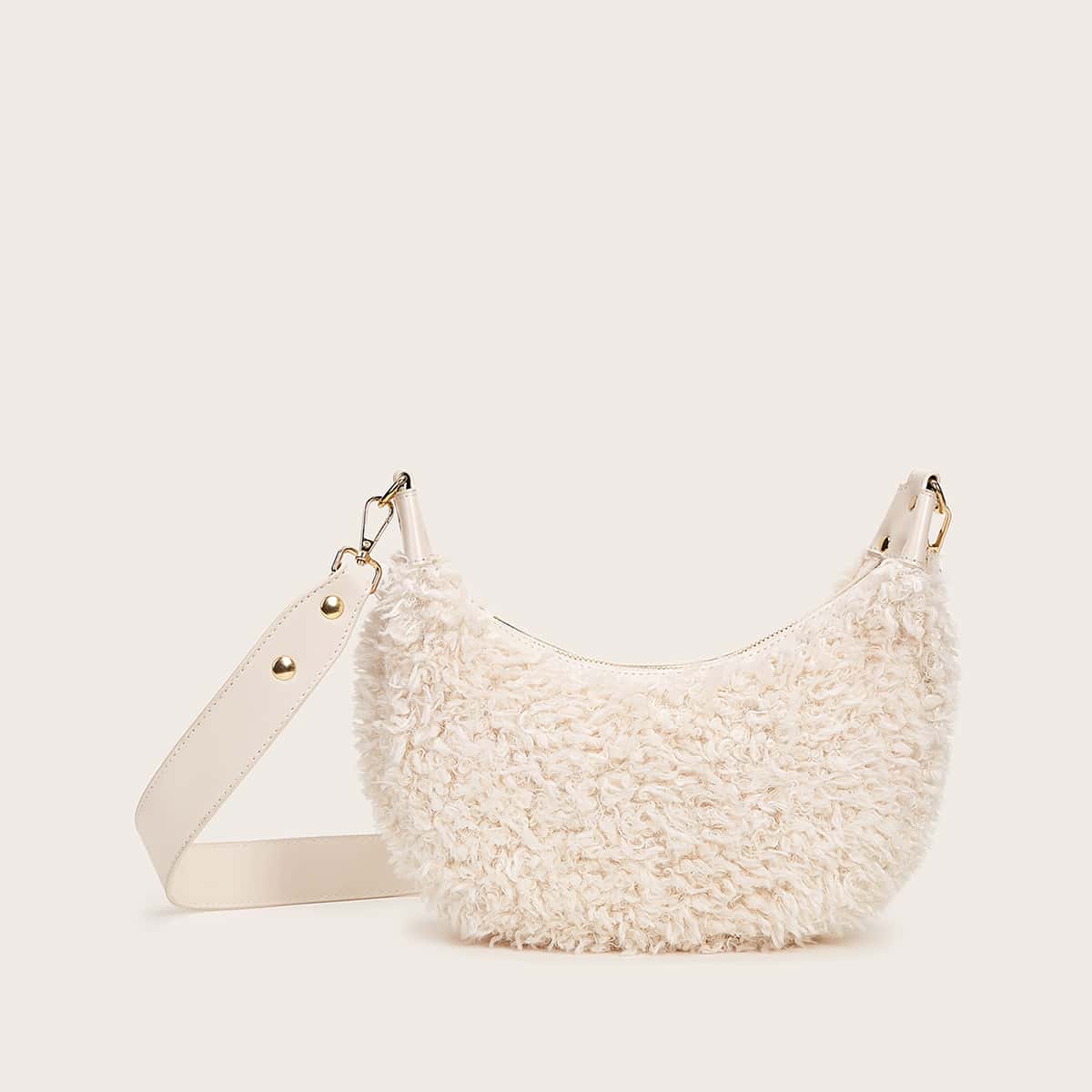

Faux Fur Hobo Bag, White