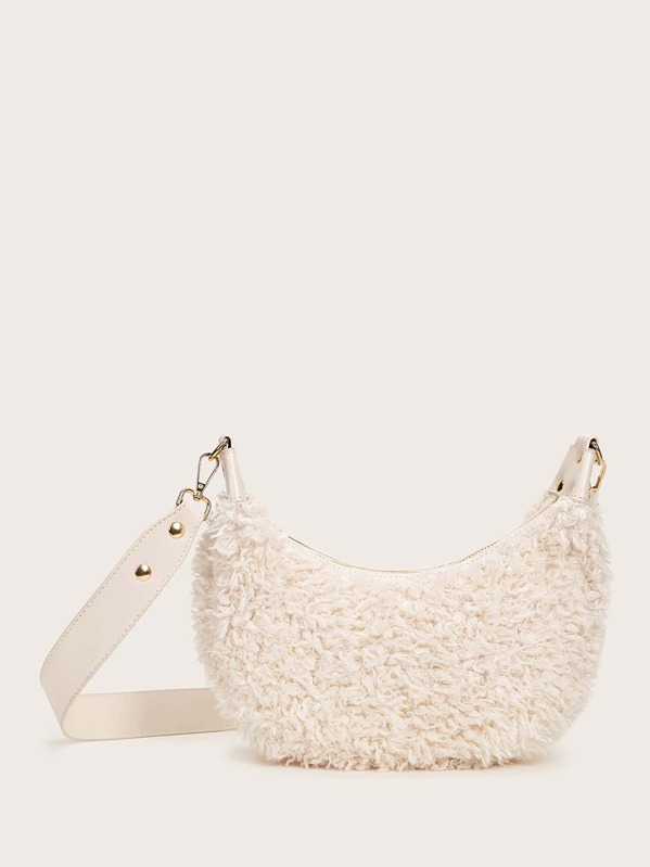 

Faux Fur Hobo Bag, White