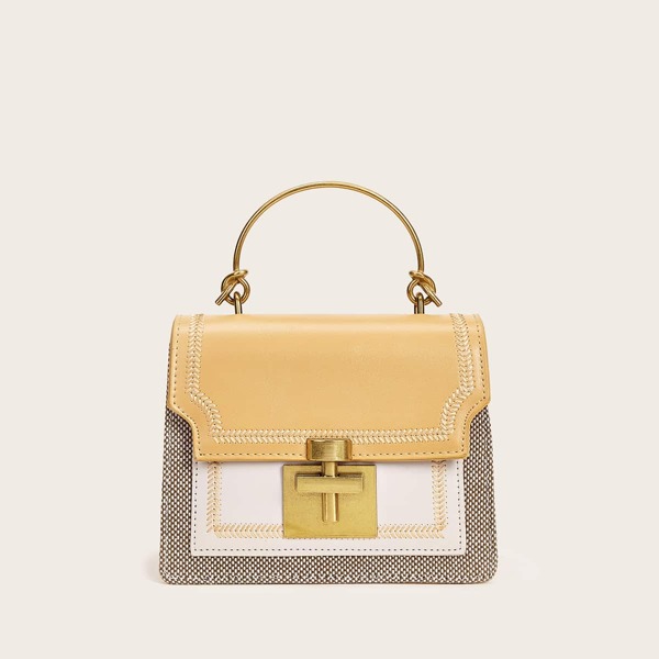 

Color Block Stitch Trim Satchel Bag, Multicolor