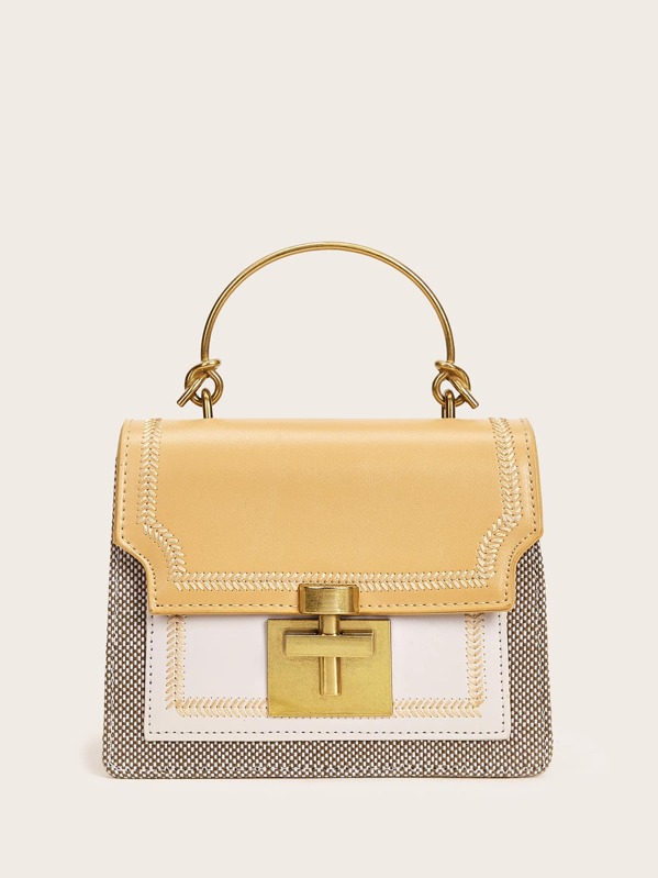 

Color Block Stitch Trim Satchel Bag, Multicolor