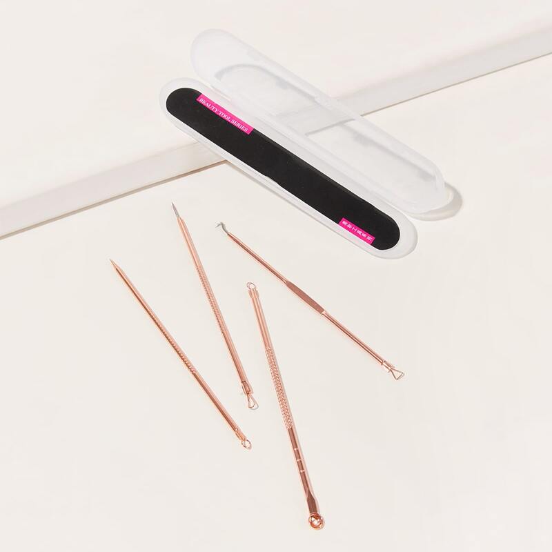 

4pcs Stainless Steel Acne Needle With Case, Gold