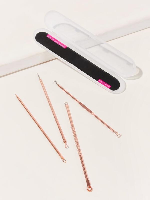 

4pcs Stainless Steel Acne Needle With Case, Gold