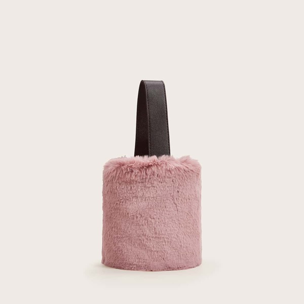 

Faux Fur Fluffy Bucket Bag, Pink