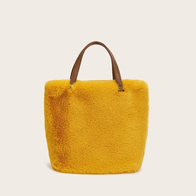 

Fluffy Satchel Bag With Chain, Yellow