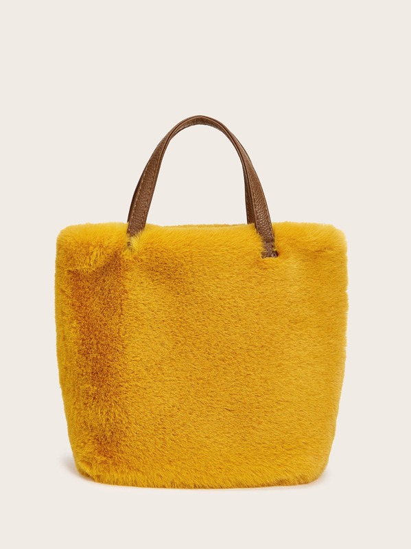 

Fluffy Satchel Bag With Chain, Yellow