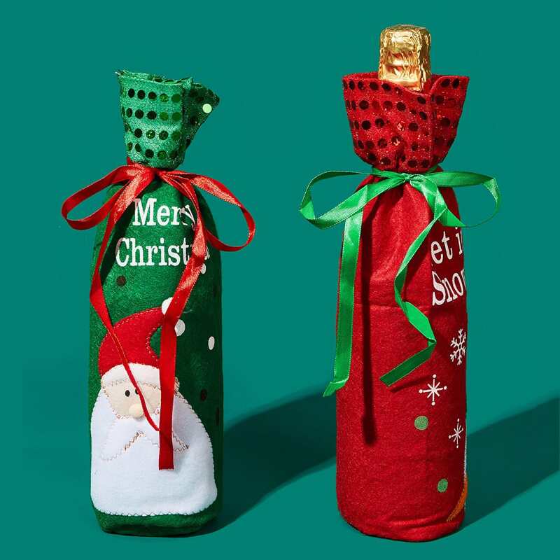

1pc Christmas Sequin Bottle Cover, Multicolor