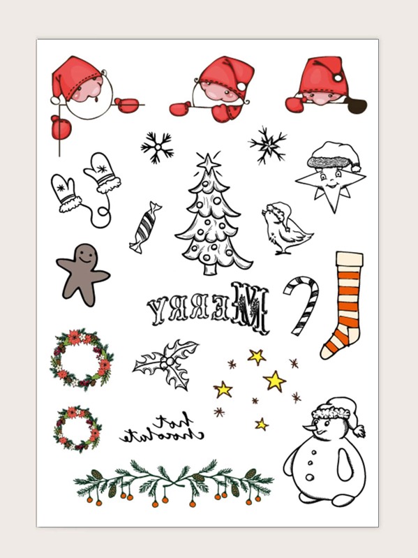 

1sheet Christmas Santa Claus Pattern Tattoo Sticker, Multicolor