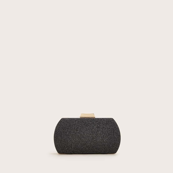 

Glitter Clip Top Clutch Bag, Black