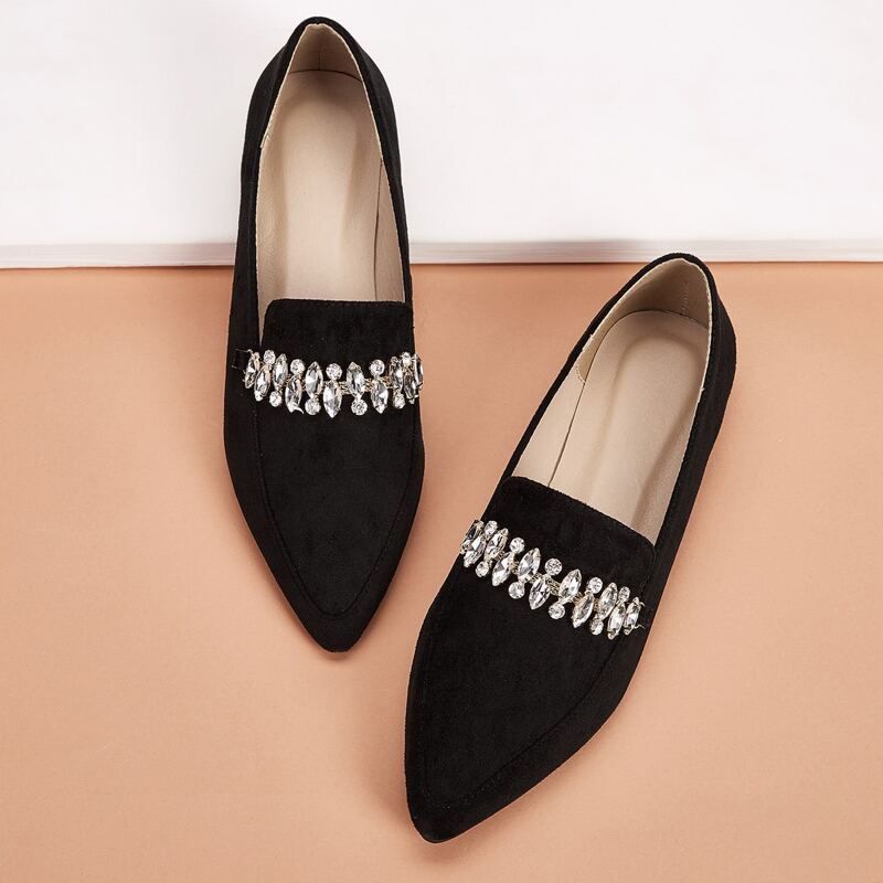 

Point Toe Rhinestone Decor Loafers, Black