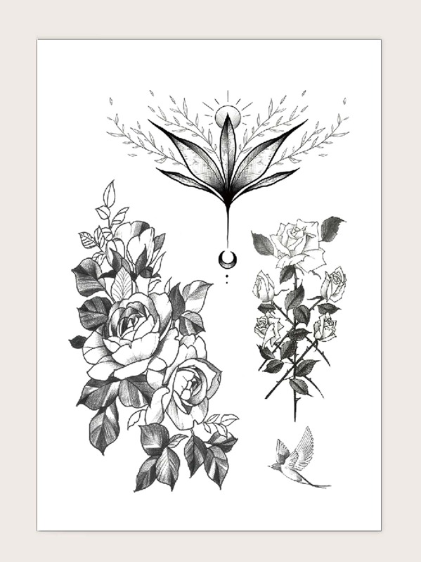 

1sheet Flower Pattern Tattoo Sticker, Black