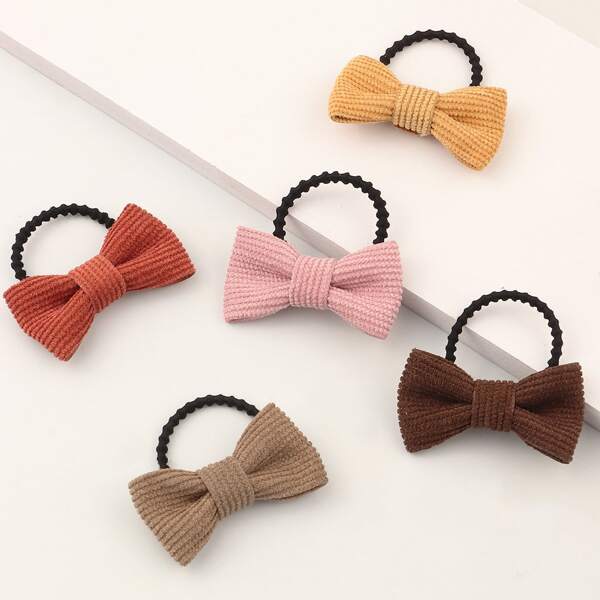

5pcs Girls Bow Knot Decor Hair Tie, Multicolor