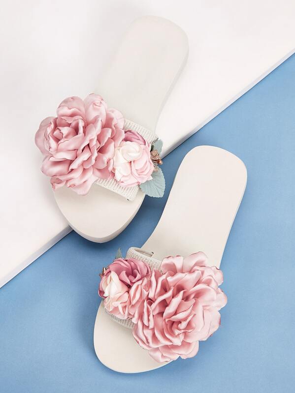 

Open Toe Floral Applique Sliders, Multicolor