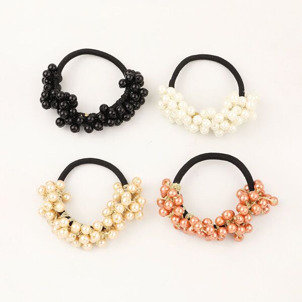 

4pcs Girls Beaded Hair Tie, Multicolor