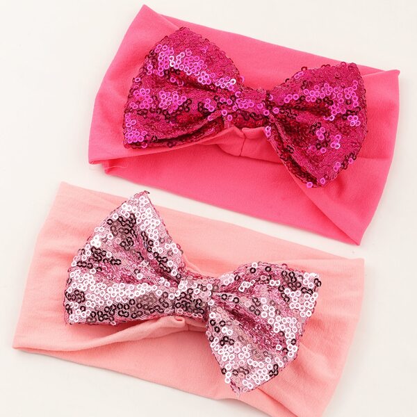 

2pcs Toddler Girls Sequin Bow Knot Decor Headband, Pink