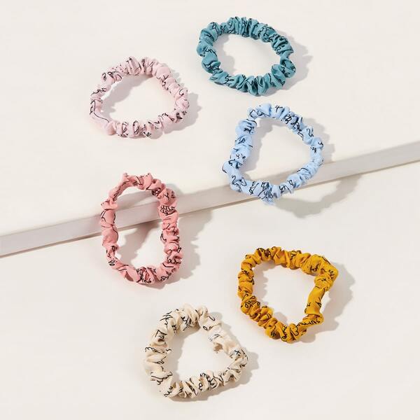 

6pcs Girls Graphic Scrunchie, Multicolor