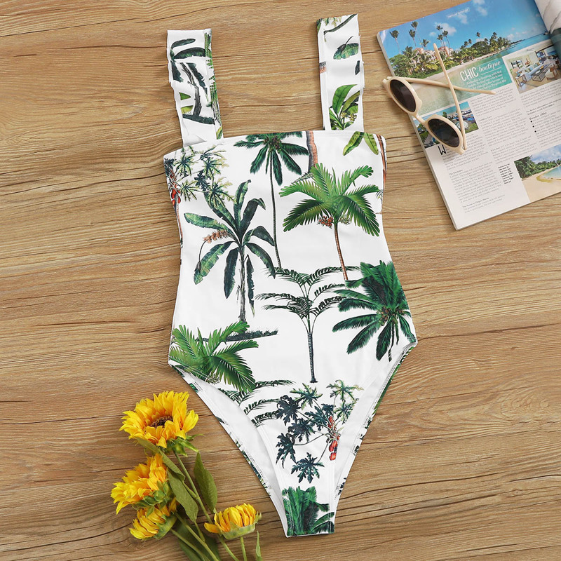 

Coconut Tree Print One Piece Swimwear, Multicolor