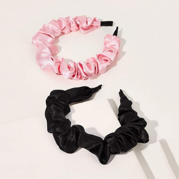 

2pcs Girls Ruched Satin Headband, Multicolor