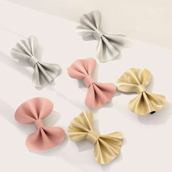 

6pcs Girls Bow Knot Decor Hair Clip, Multicolor