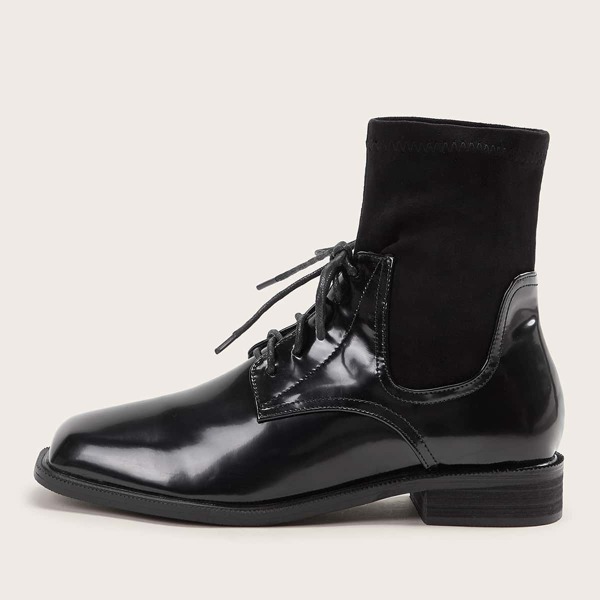 

Lace-up Front Sock Boots, Black