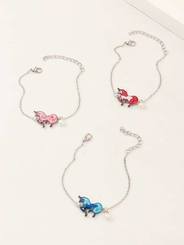 

3pcs Girls Horse Decor Chain Bracelet, Multicolor