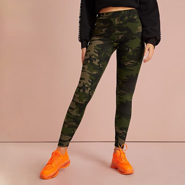 

Camo Print Elastic Waist Skinny Leggings, Multicolor