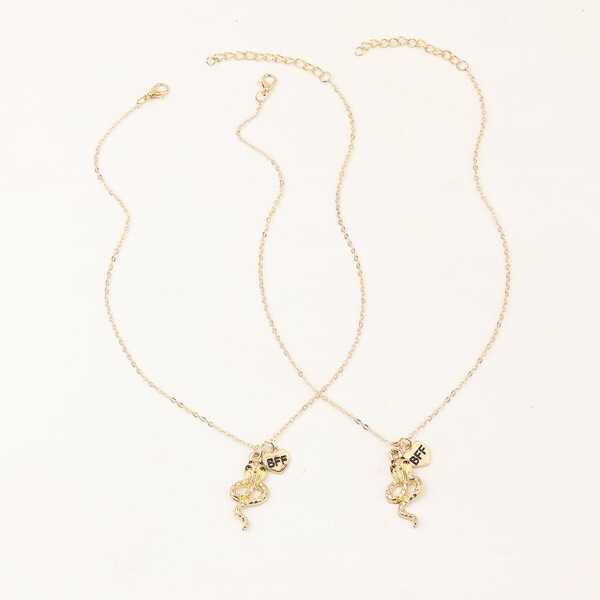 

2pcs Kids Snake Decor Necklace, Gold