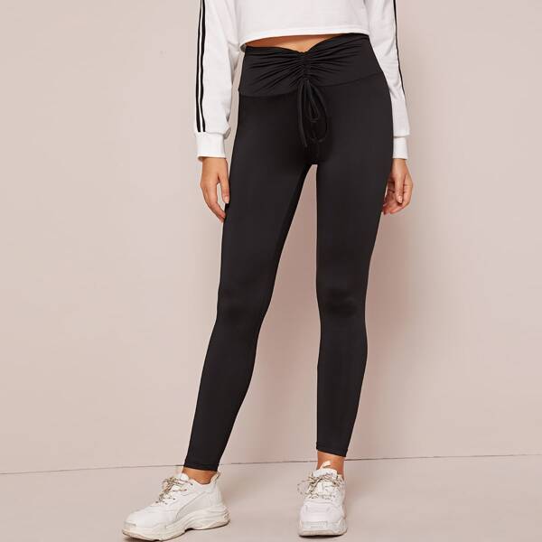 

Ruched Drawstring Waist Skinny Leggings, Black