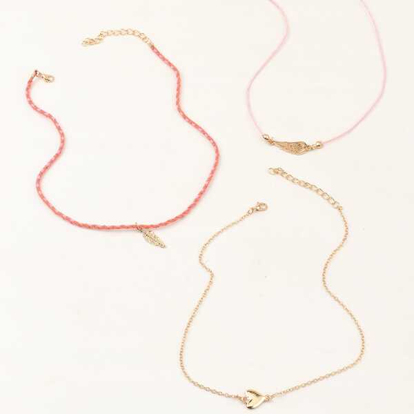 

3pcs Girls Leaf & Heart Decor Necklace, Multicolor