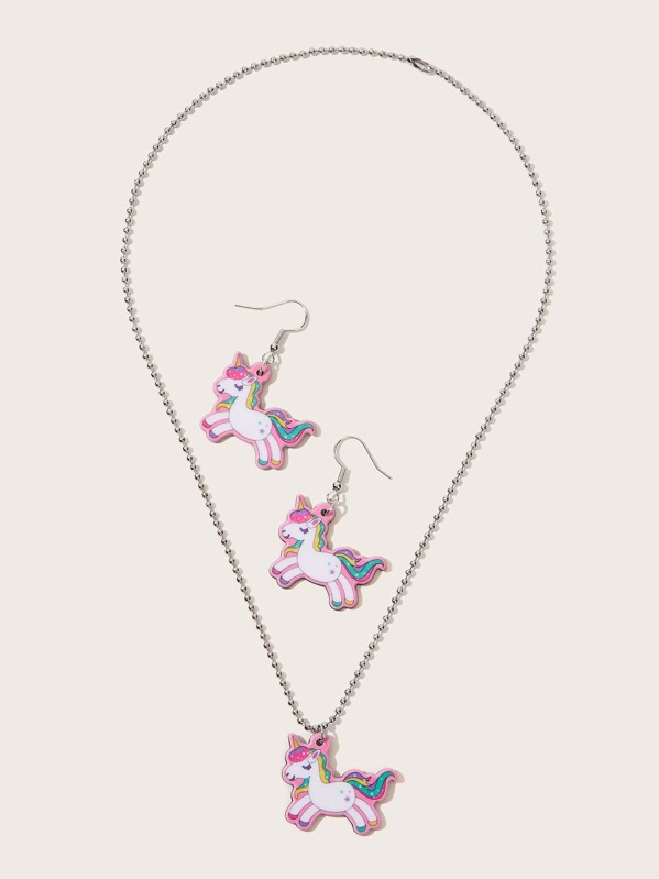 

3pcs Girls Unicorn Charm Necklace, Multicolor