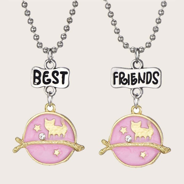 

2pcs Girls Round Charm Necklace, Multicolor