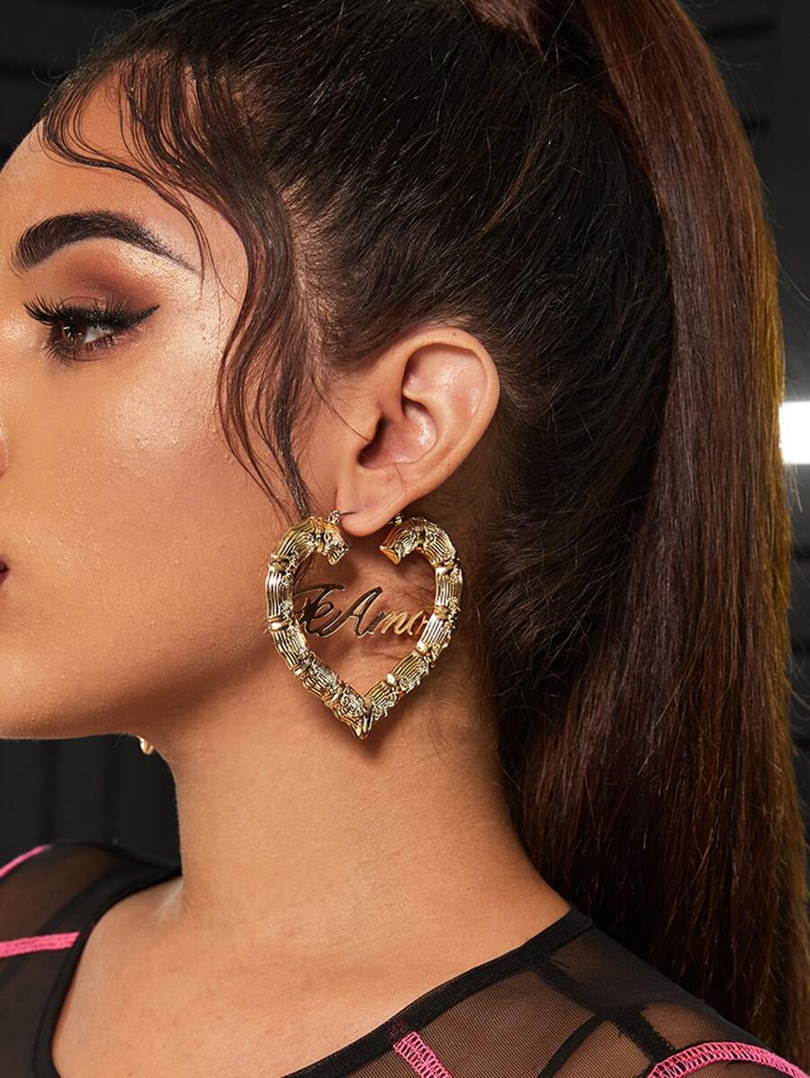 1 cặp thư trang trí hoa tai trái tim Stud - Vàng - Xem 1