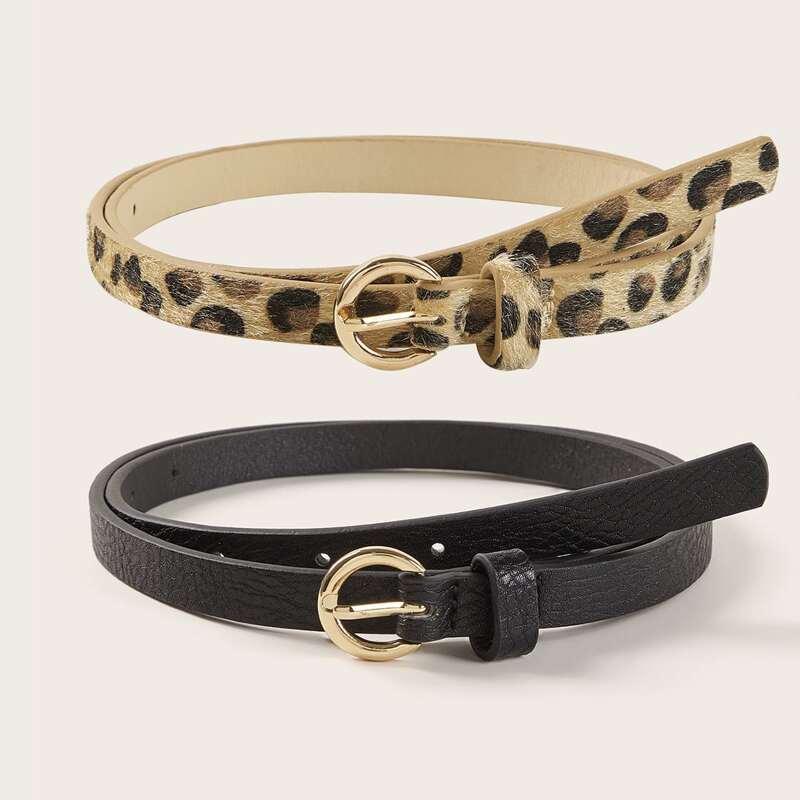 

2pcs Leopard Pattern Buckle Belt, Multicolor