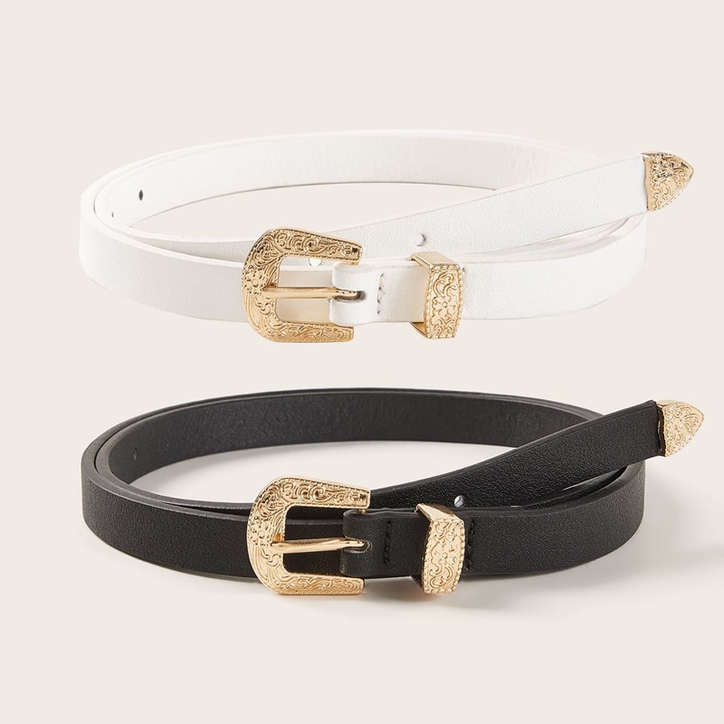 

2pcs Western Buckle Belt, Black and white