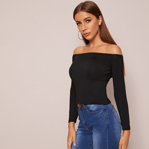 

Bardot Solid Long Sleeve Slim Tee, Black