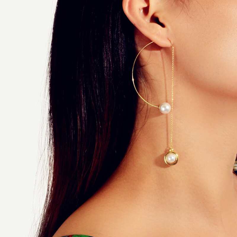 

Faux Pearl Decor Threader Earrings 1pair, Gold