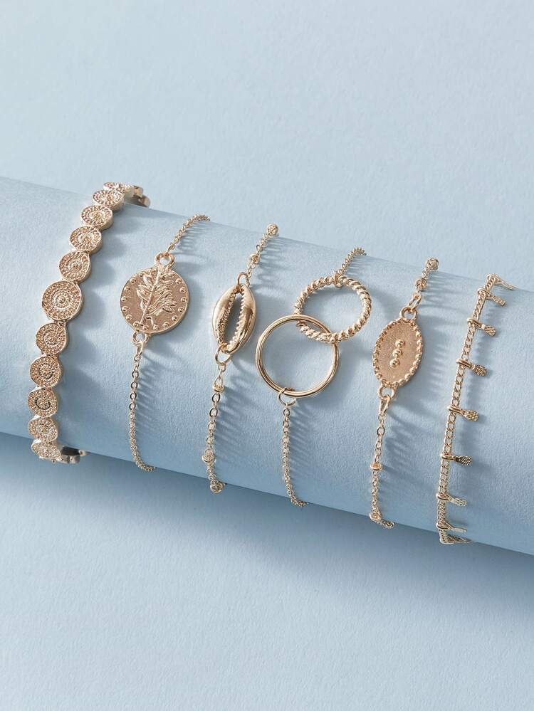 6pcs Shell & Coin Decor Bracelet