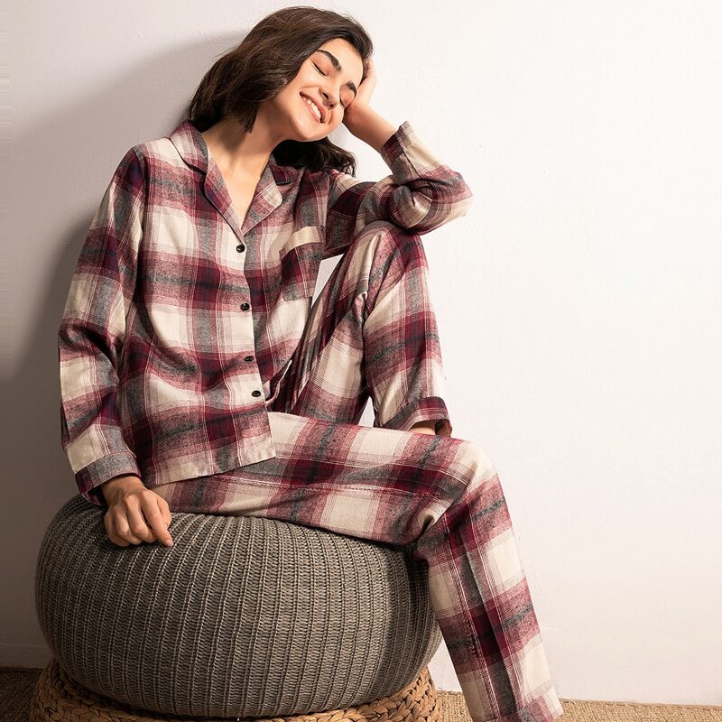 

Plaid Button-up Pajama Set, Multicolor