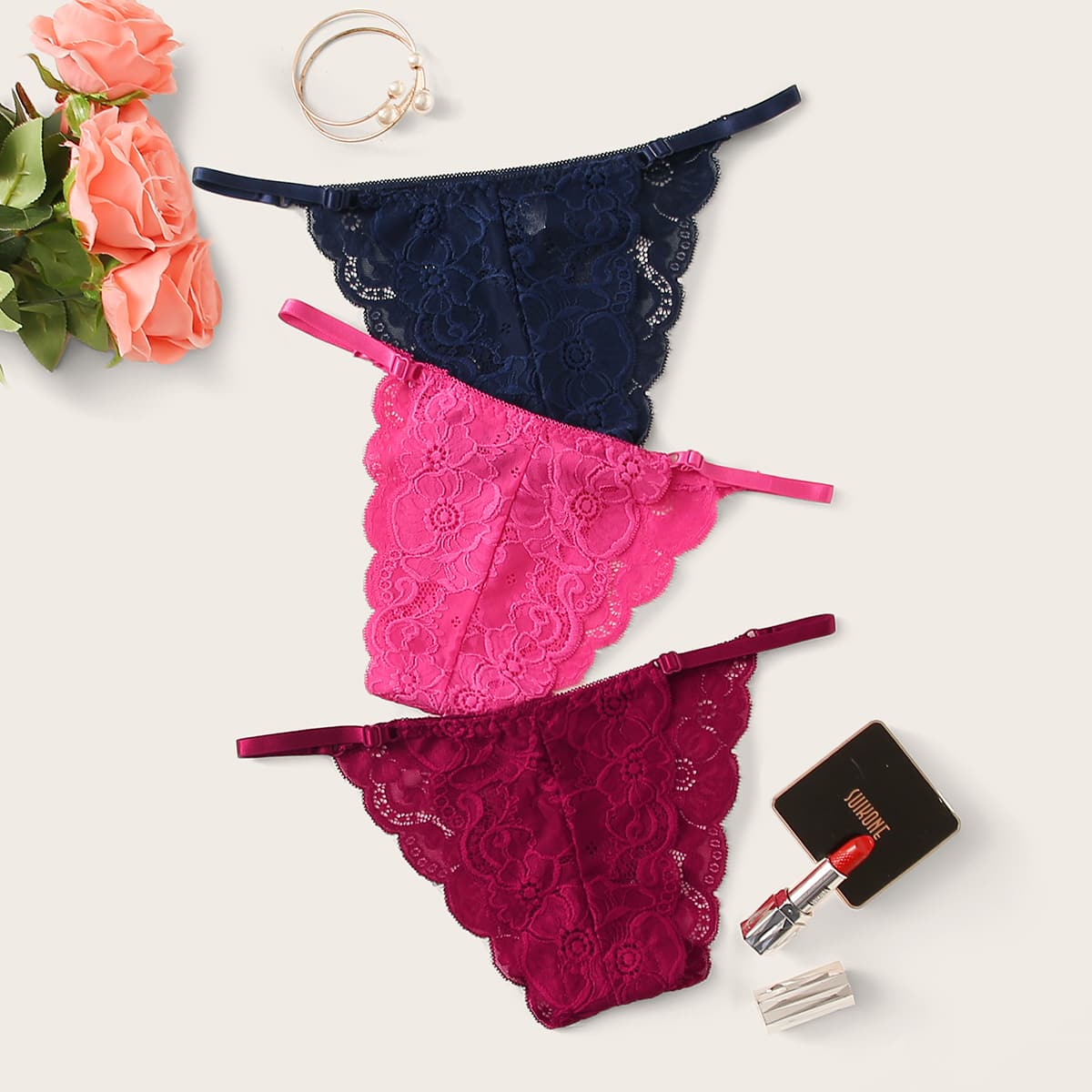 

3pack Floral Lace Panty Set, Multicolor