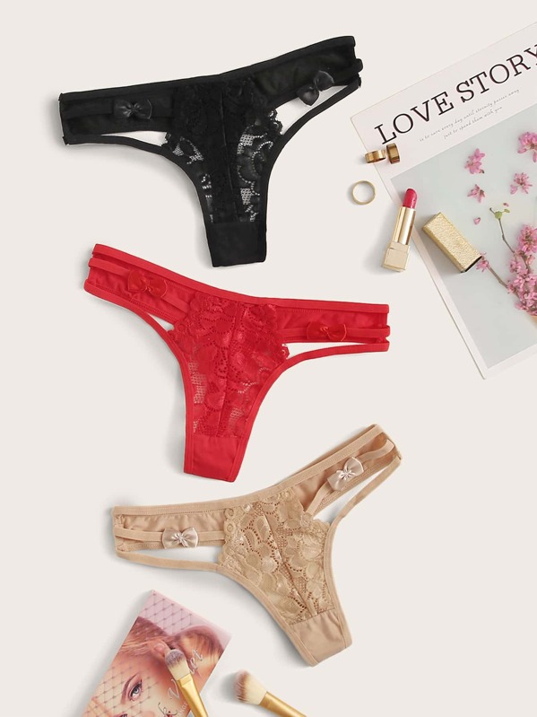 

3pack Floral Lace Cut-out Panty Set, Multicolor